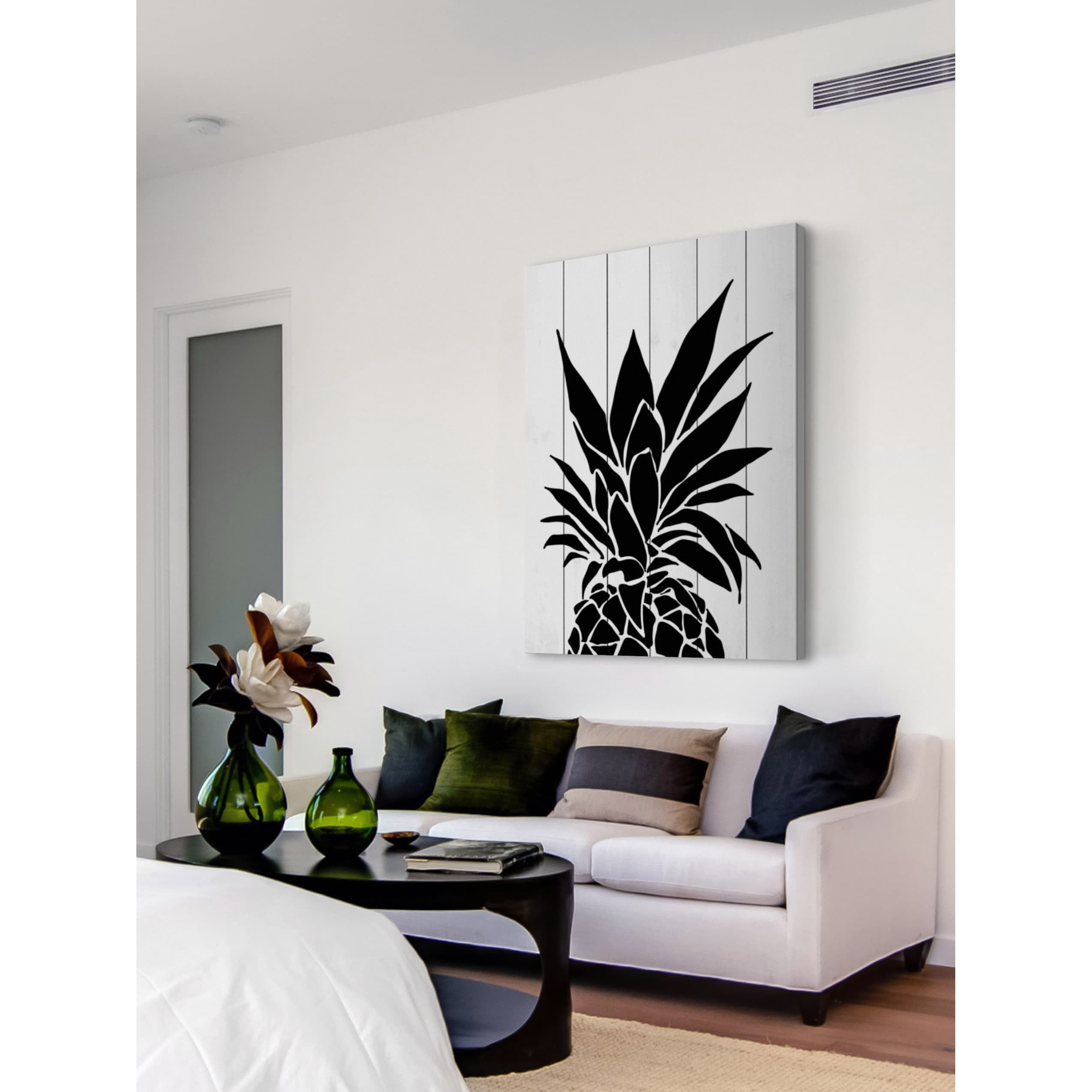 "Black Pineapple" Painting Print on White Wood