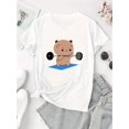 thumbnail image 2 of Elegante camiseta de levantamiento de pesas con estampado de oso para mujer - Camiseta blanca informal de cuello redondo y manga corta, de algodón suave, perfecta para verano y gimnasio | Top deportiv, 2 of 6