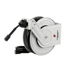 Retractable Pressure Washer Hose Reel 60 FT x 1/4”, Heavy Duty Power Washer Hose Reel 3600 PSI, Auto-Rewinding, Wall/Floor Mounted