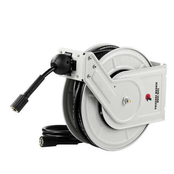 Retractable Pressure Washer Hose Reel 60 FT x 1/4”, Heavy Duty Power Washer Hose Reel 3600 PSI, Auto-Rewinding, Wall/Floor Mounted