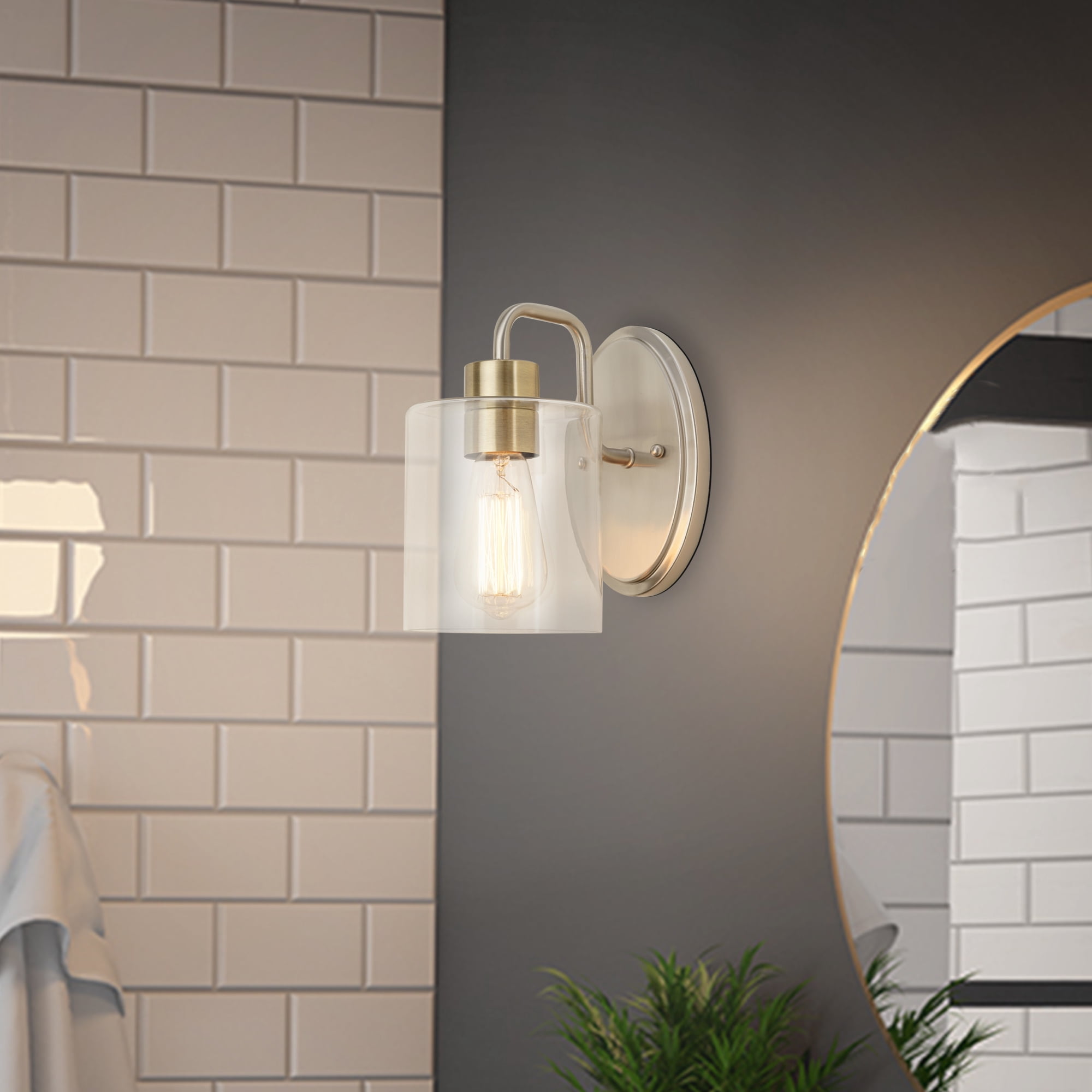 Cresswell Lighting 5.5" Modern Brushed Nickel Metal 1-Light Bath Vanity Wall Sconce with Clear Glass Shade