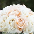 thumbnail image 3 of Enova Home Artificial Flowers 18 Heads Silk Roses Fake Flowers Arrangement in Cube Glass Vase with Faux Water for Home Office Wedding Decoration (Beige Cream), 3 of 4