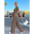 thumbnail image 7 of MLDRA Women’s 2-Piece Lounge Set Workout Set Crop Top & Wide Leg Pants Vacation Travel Outfit Sweatsuits Sets Brown S, 7 of 7
