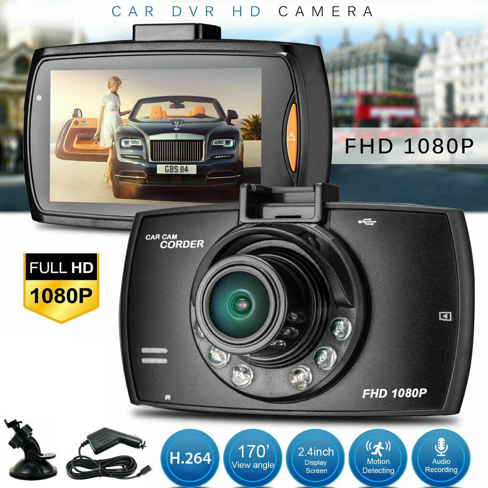 2.4" HD 1080P LCD Car DVR Dash Camera Night Vision Cam Video Driving Recorder 