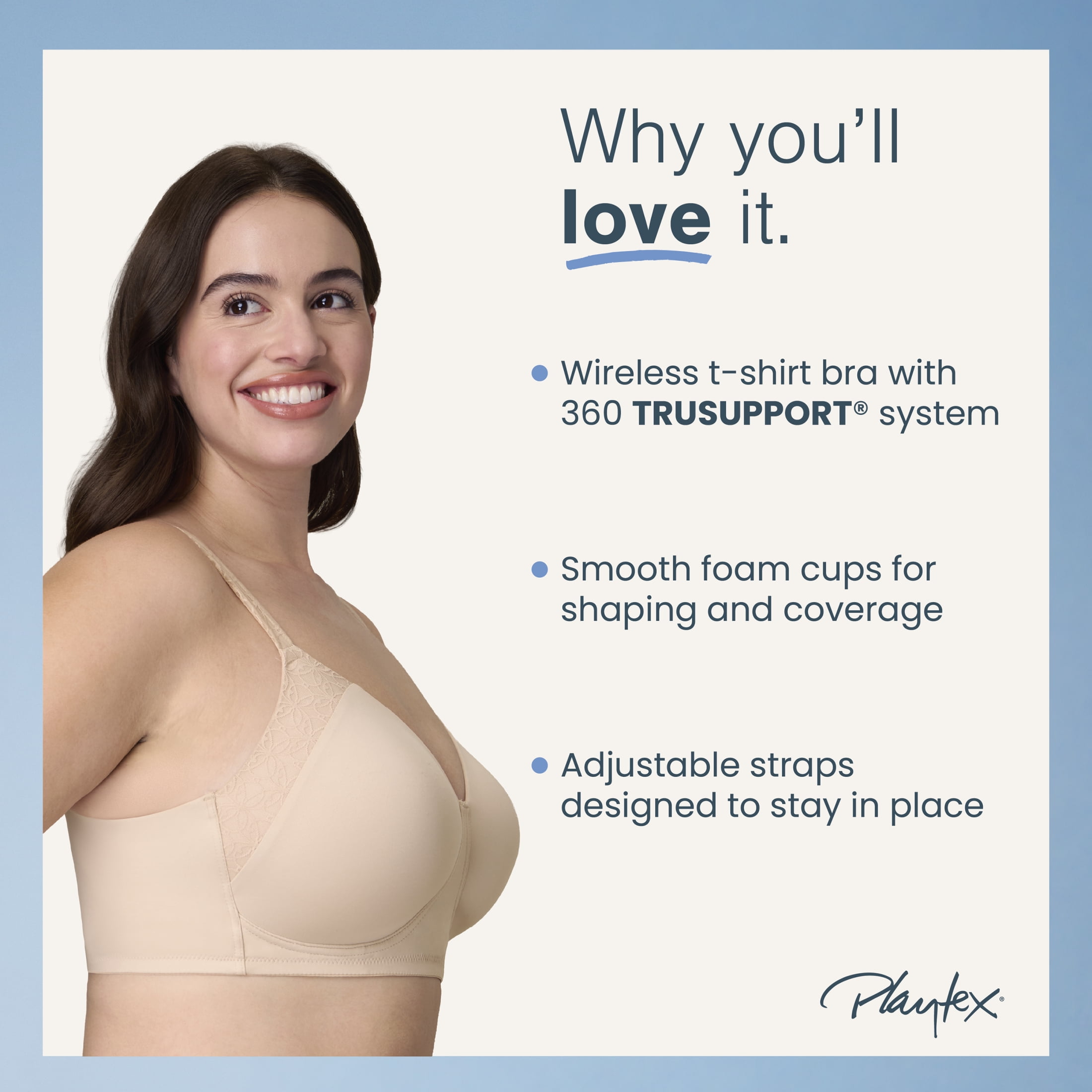 Playtex Women's Smoothing T-Shirt Wireless Bra, Moisture Wicking (Plus Sizes)