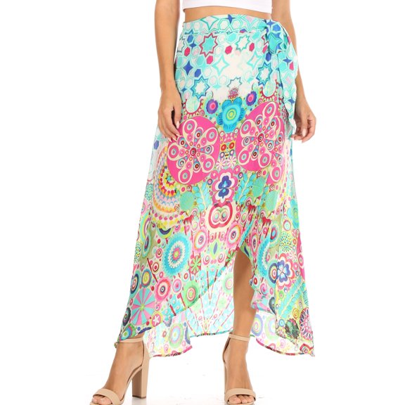 Sakkas Amaia Women's Maxi Floral Print Boho Summer Casual Long Wrap Skirt Cover-up - GM373-Multi - One Size