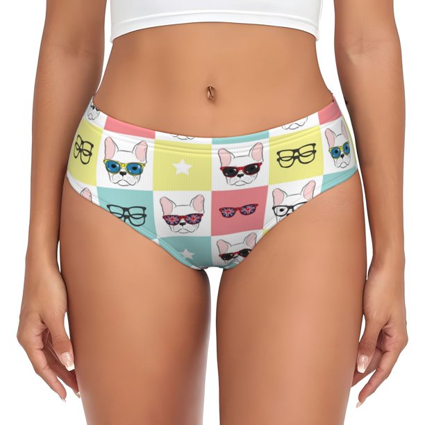 Balery Cute French Bulldog Ropa Interior de Algodón para Mujer con Dibujo – Braguitas Cómodas y Elásticas, Estilo Clásico-Medium