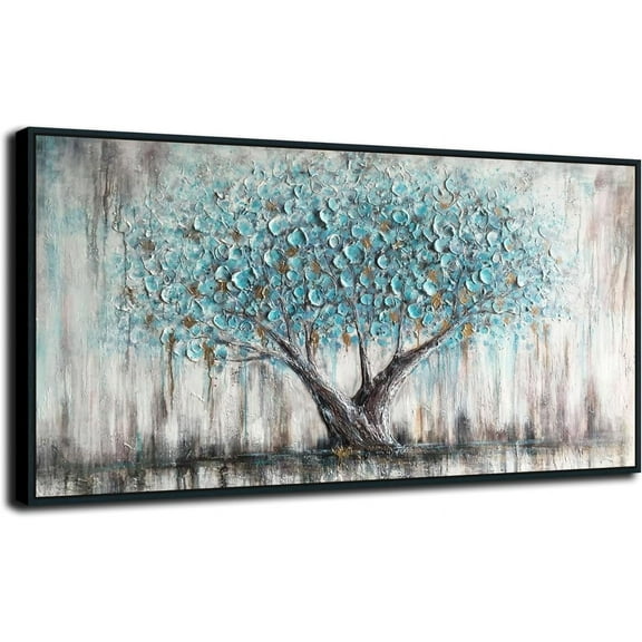 Aaheei Blue Tree Wall Art Nature Tree of Life Abstract Canvas Painting Picture Panoramic Landscape Artwork for Living Room Bedroom Home Office Wall Decor