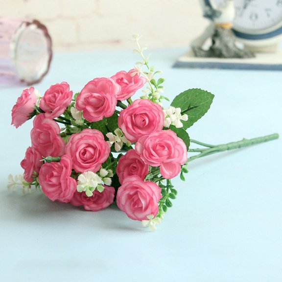 ODOMY 15 Heads Rose Artificial Flowers Fake Bouquet Bride Wedding Home Party Decor