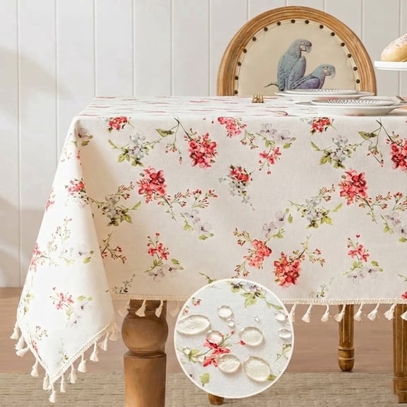 78x55in Bohemian Floral Waterproof Polyester Rectangle Tablecloth