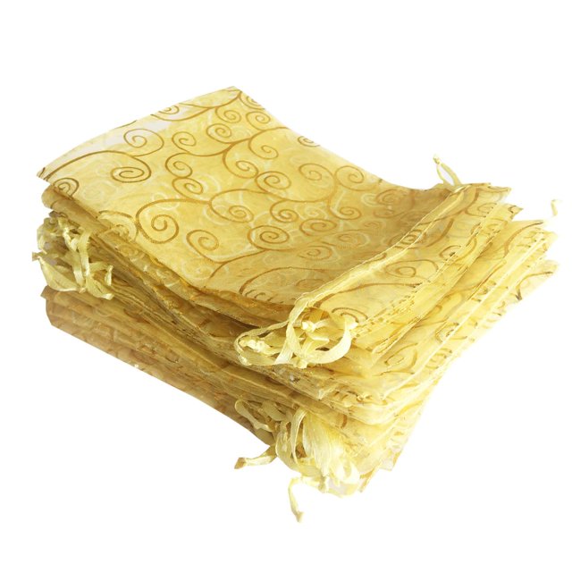 Bolsas de regalo Pimuza, 100 unidades, 10 x 15 cm, organza dorada