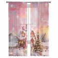 thumbnail image 3 of Pink Christmas Sheer Curtains 63 Inches Length 2 Panels Set, Window Sheer Curtains for Living Room/Bedroom, Snowflake Watercolor Xmas Tree Light Filtering Rod Pocket Curtain 52'' x 63'' x 2, 3 of 7