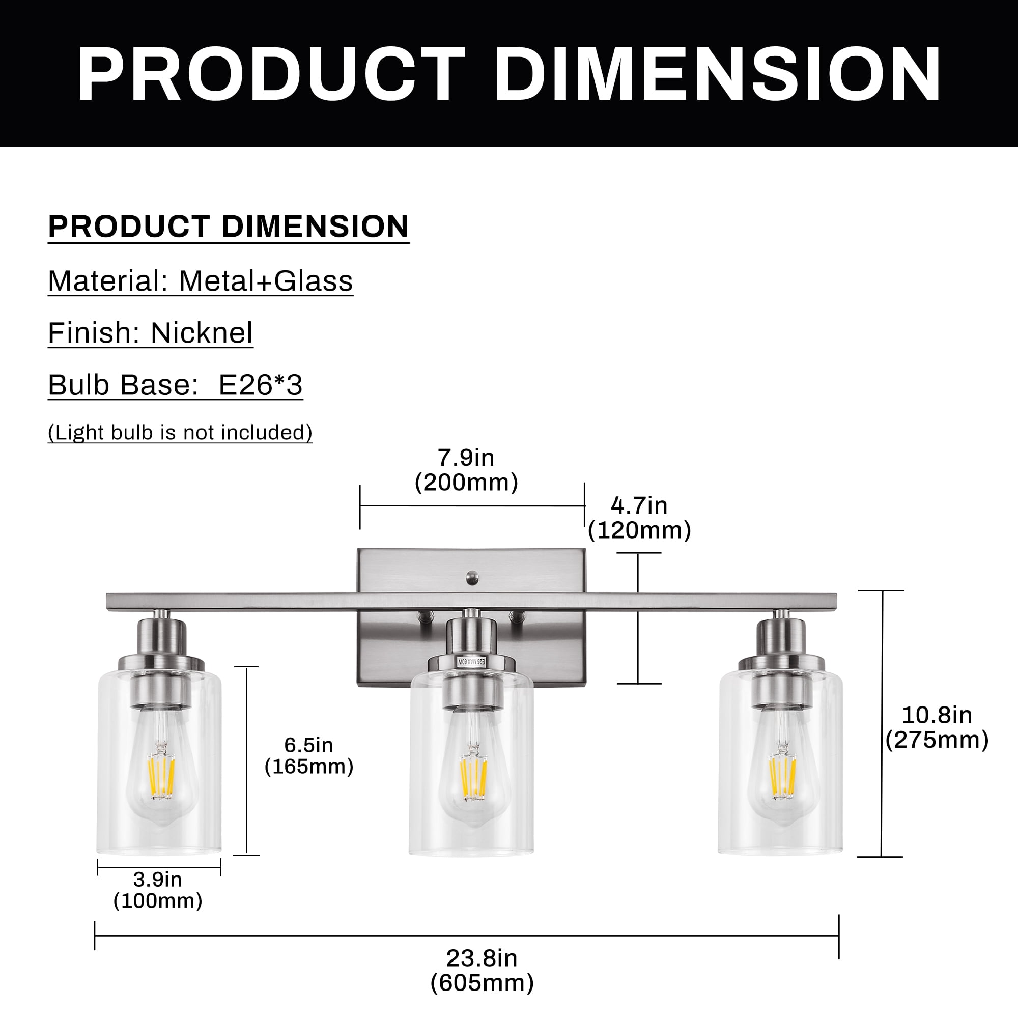 Briignite 3 Light Bathroom Light Fixture in Brushed Brass – Modern Farmhouse Vanity Light with Glass Shades for Bathroom, Bedroom, Living Room
