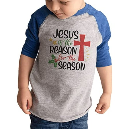 

7 ate 9 Apparel Kids Merry Christmas Shirts - Jesus is The Reason for The Season - Blue Shirt 6 Months