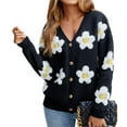 thumbnail image 1 of Cárdigan de Punto para Mujer con Estampado Floral, Larga, Abierto por Delante, con Botones y Cuello en V Negro L, 1 of 7