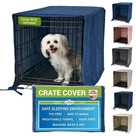Pet Dreams Dog Crate Cover - Breathable Fabric Kennel Topper for Single-Door Crates Fits iCrate Dog Cages 18 24 30 36 42 48 Inches Denim Large 36