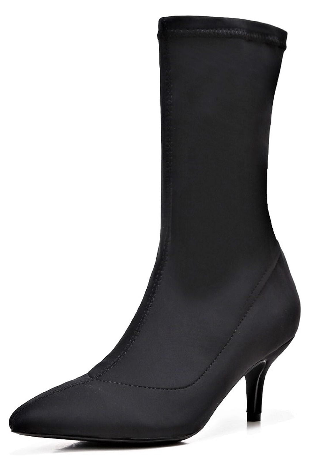 224-1 Elastic Stretchy Sock Ankle High Boots Kitten Heel Pointed Toe Black 224-1 Elastic Stretchy Sock Ankle High Boots Kitten Heel Pointed Toe Black
