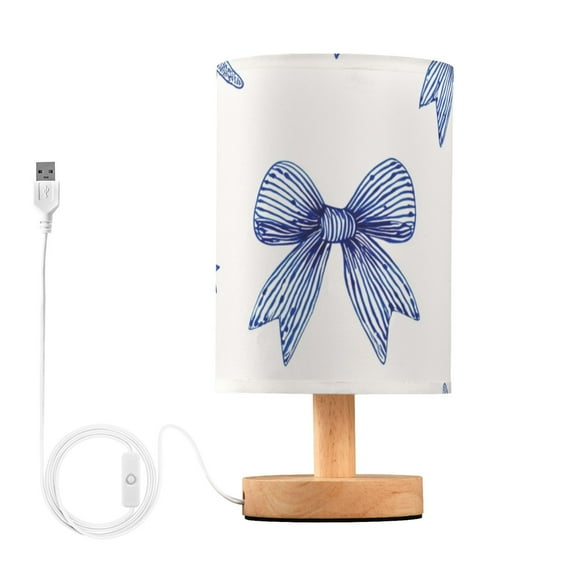 Hand Painted Blue Bows and Starfishes Table Lamp with USB Port LED Warm Light Lamp Night Light Home Decor