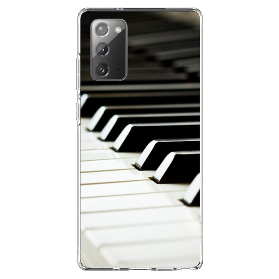 DistinctInk Clear Shockproof Hybrid Case for Samsung Galaxy Note 20 (6.7" Screen) - TPU Bumper, Acrylic Back, Tempered Glass Screen Protector - Piano Keys Keyboard