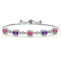 Gem Stone King 925 Sterling Silver Pink Zirconia and Purple Amethyst Bracelet for Women | 3.78 Cttw | Gemstone Birthstone | Oval 7X5MM | Fully Adjustable 9 inch