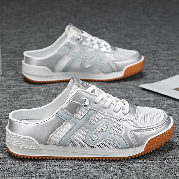 Men's Backless Mesh Mule Sneakers Breathable Hollow Non Slip Gum Sole Casual Walking Slip On Shoes