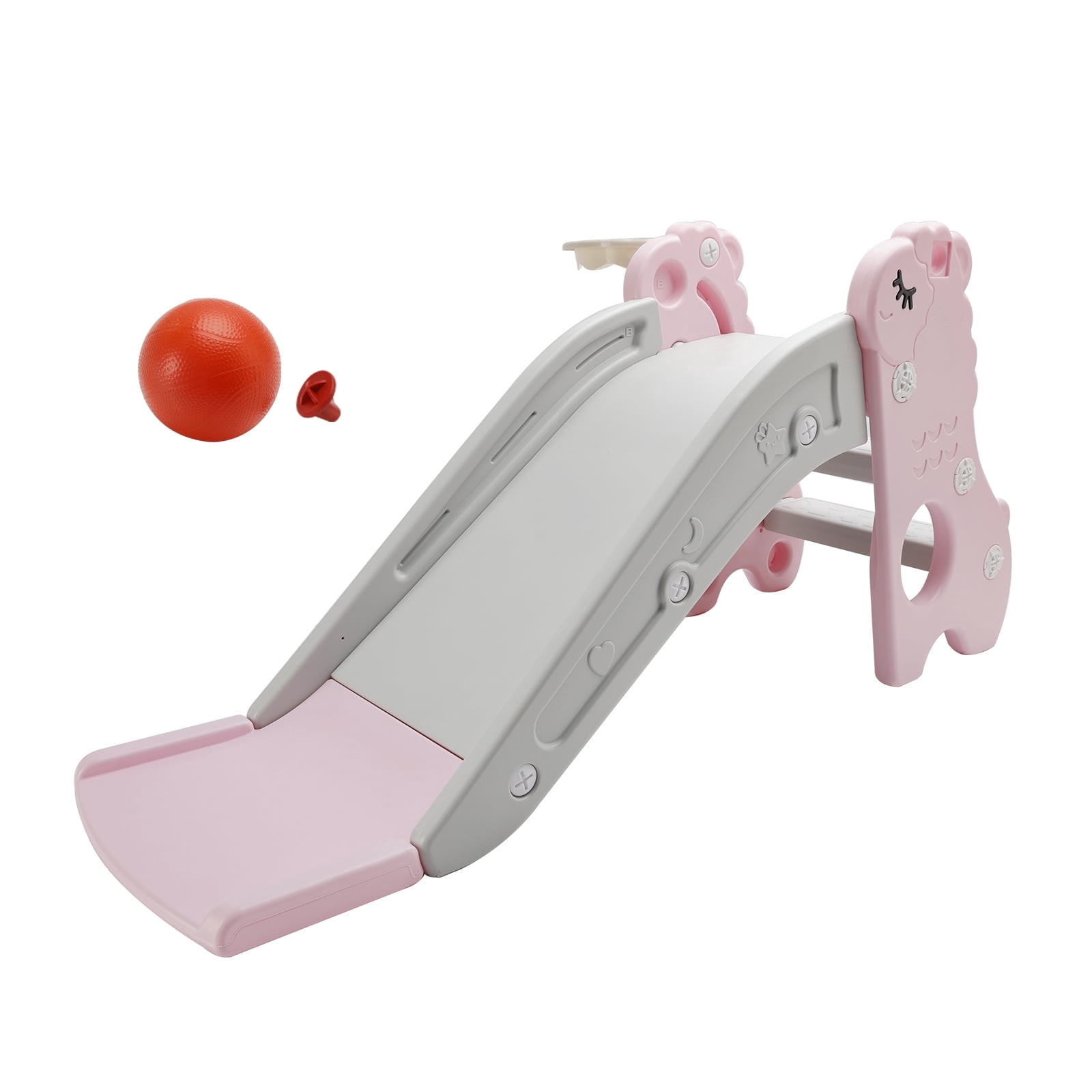 Bruce&Shark Toddler Slide, 3 in 1 Folding Baby Slide Climber Playset, Freestanding Slide with Long Slipping Slope, Basketball Hoop, Indoor and Outdoor Playground for Kids Boys & Girls Gift Present