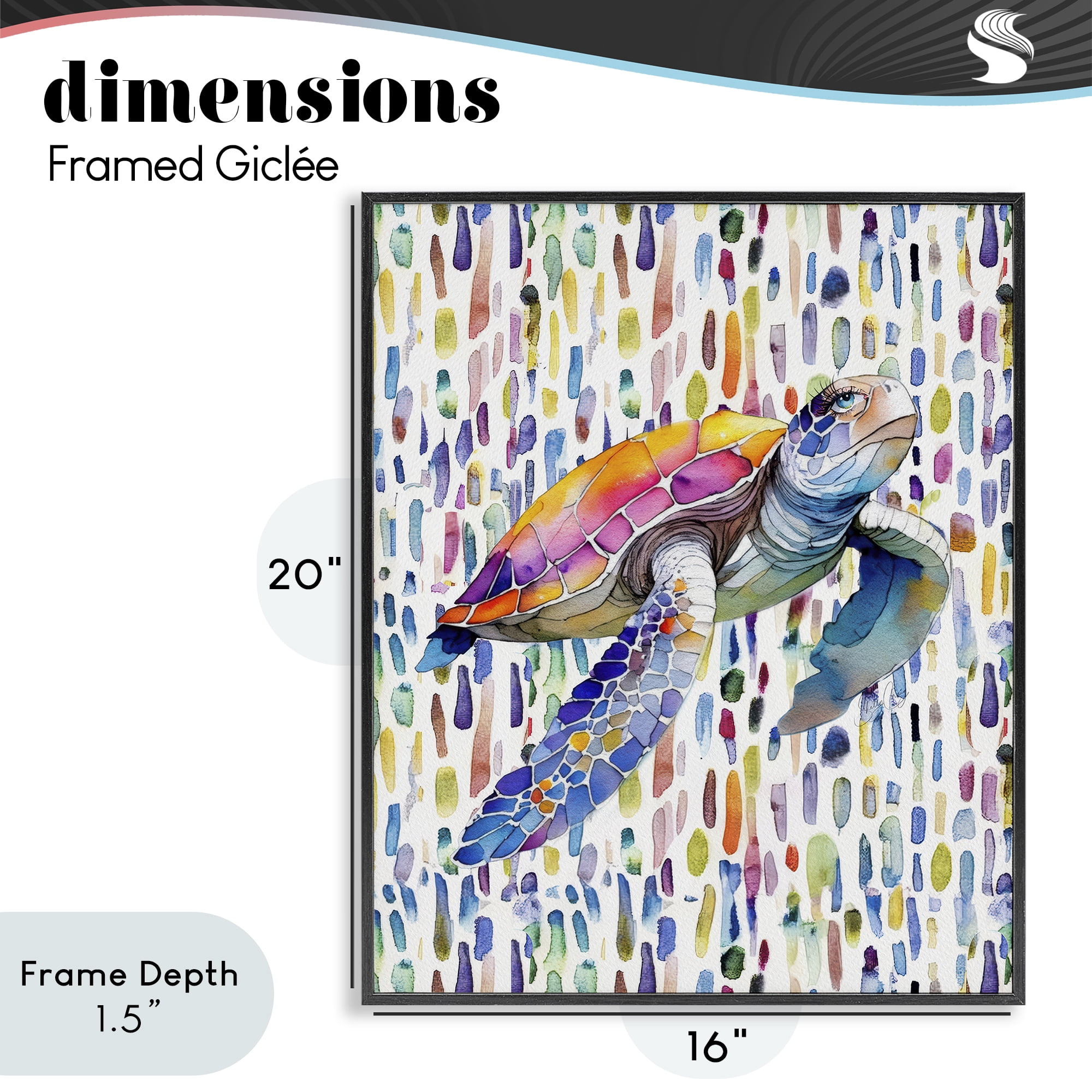 Stupell Industries Turtle on Colorful Dots Black Framed Giclee Art, design by Shelly Craig