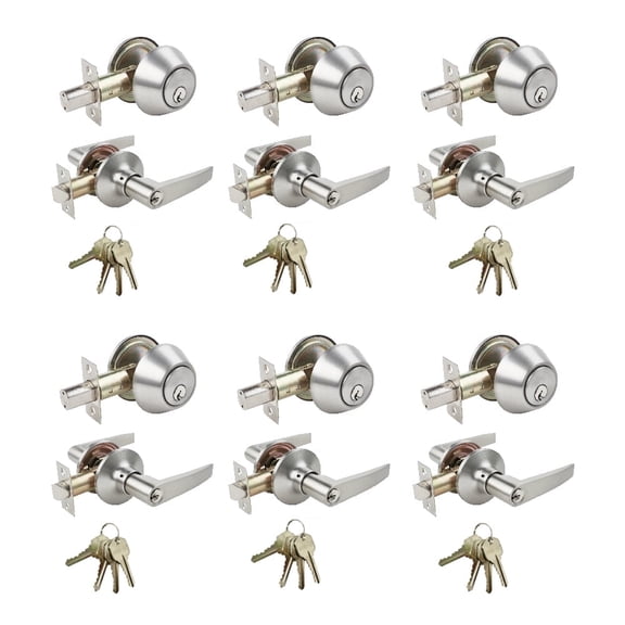 Stainless Steel Entry Door Handle Combo Lock Set with Deadbolt 6-Pack