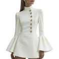 thumbnail image 2 of Women's Blazer Dress Suit Dress Long Sleeve Stand Collar Bell Sleeve Slim Fit Solid Color Dress for Office Spring Fall,White,L, 2 of 4