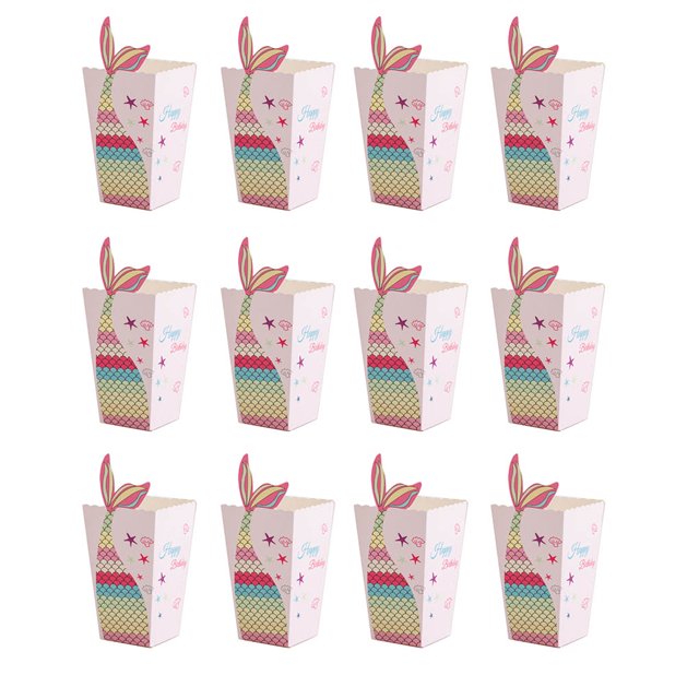 Injueey Caja de regalo de palomitas de maíz con cola de sirena, 12 Uds., cajas de papel para fiestas de dulces, suministros de decoración, Organizadores de utensilios de cocina