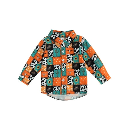 

Canis Toddler Boys Autumn Long Sleeve Lapel Pattern Print Shirt Tops