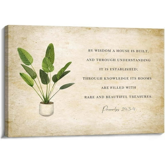 Proverbs 24 3-4 Wall-Art Bible Verse Posters Art Canvas for Bedroom Contemporary Prints Decoration for Bathroom Horizontal Pictures for Hallway