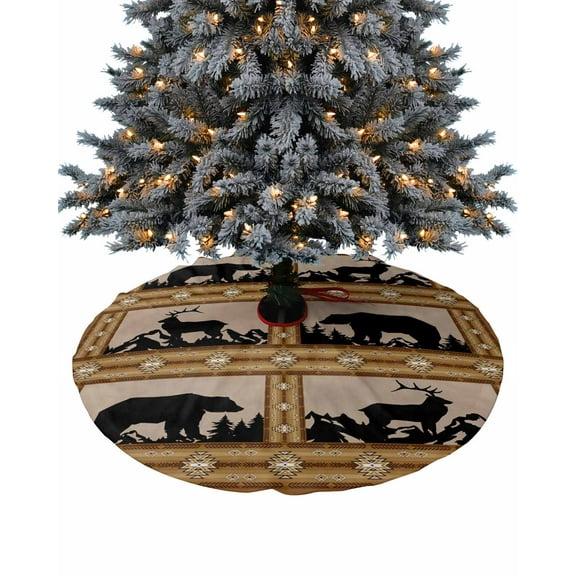 Southwestern Boho Christmas Tree Skirt 48 Inches Large Christmas Skirt Tree, Brown Black Animals Geometric Art Tree Skirt Christmas Decorations for Fireplace Party Holidays Indoor Outdoor