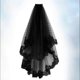thumbnail image 2 of Black Bridal Veil with Comb Bridal Cathedral Veil Wedding Veil Hair Comb Halloween Hair Decorative for Brides Lady (Black), 2 of 5