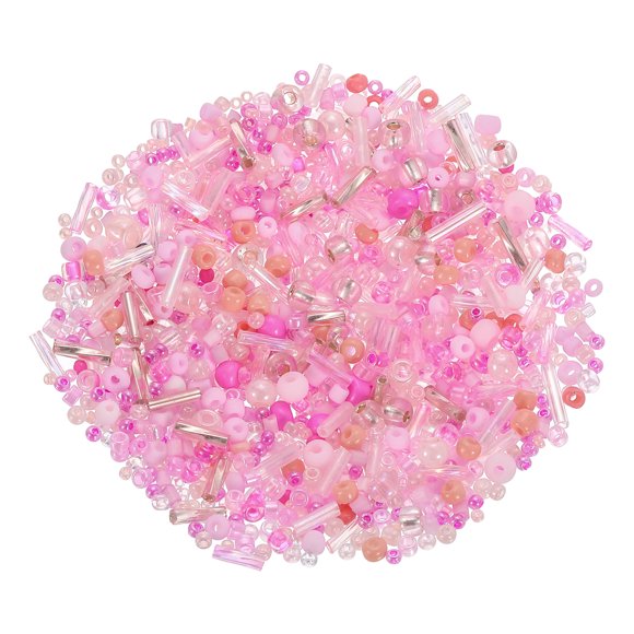1500Pcs Mixed Glasss, 2-4 mm Mini Tube Bugle Loose Craftss with Hole, Bulk Spacer for Jewelry Making, Pink