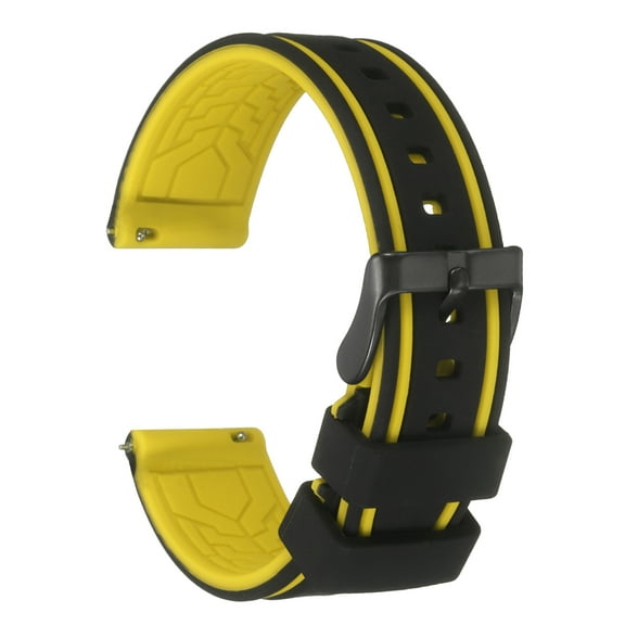 Uxcell Silicone Watch Bands 24mm Width Soft Quick Release Rubber Watch Bands with Matte Black Buckle for Men Women, Black Yellow