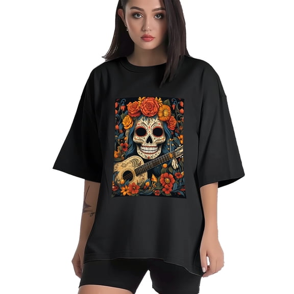 Plus Size Shirt for Women Black Tops for Women Short Sleeves Shirt for Women Skull (13) T Shirt Crewneck Shirt for Women XS