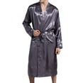 thumbnail image 3 of Defitshape Men's Satin Kimono Robe Knee Length Lightweight SPA Summer Lounge Long Sleeve Silky Bath Robe Soft Bathrobe with Pocket Silk Grey Small, 3 of 4