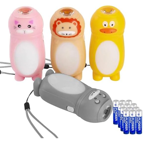 ZLC 4 Pack Animal Flashlights for Kids 2 in 1 Toddler Flashlight Camping Lantern Flashlights Camping Essentials for Kids Toddlers Lantern Cute Flashlight Christmas Gift for Girls Boys