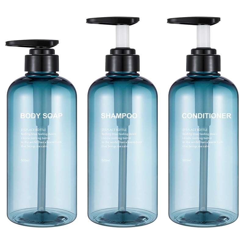 Qweryboo 3 Shampoo and Conditioner Dispensers, 18oz / 500ml Empty Pump Bottles, Refillable Shampoo and Conditioner Bottles, Reusable Plastic Press Bathroom Soap Dispenser(Blue) - Walmart.com