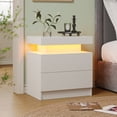 thumbnail image 2 of Cubehom Modern LED Nightstand Set of 2, 2-Drawer Wood Bedside Table with Remote Control, White Side Table for Adult Bedroom, 2 of 6