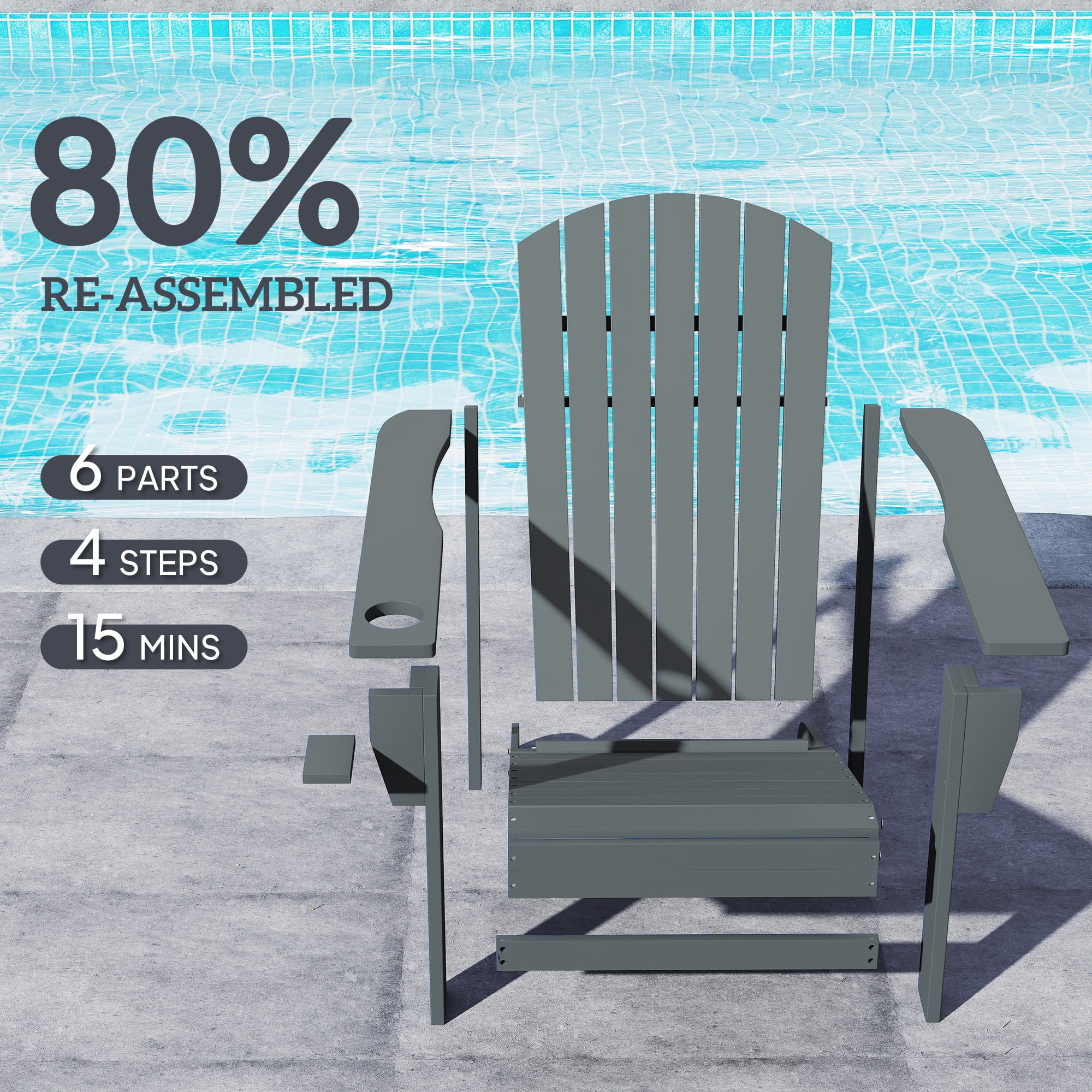 Outsunny Oversized Adirondack Chair, Outdoor Fire Pit and Porch Seating, Classic Log Lounge w/ Built-in Cupholder for Patio, Garden, Lawn, Dark Gray