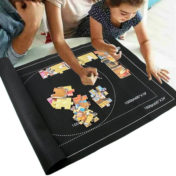 KingShop Jigsaw Puzzle Mat Puzzle Storage Saver Roll Up Puzzle Mat With Tools, Jigroll Up to 1500 Pieces Black Gray Felt Mat for Jigsaw Puzzle Player