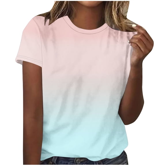 Ruimatai Women's Casual Gradient Sequin Print T-Shirt Short Sleeve Round Neck Blouse Top for Everyday Comfort