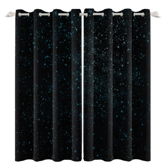 Renaiss Starry Starry Sky Window Curtains Blue Brilliant Stars Window Treatments Black Clear Night Sky Blackout Drapes for Man Woman Bedroom Living Room Decoration Home Decor 53x63 Inch