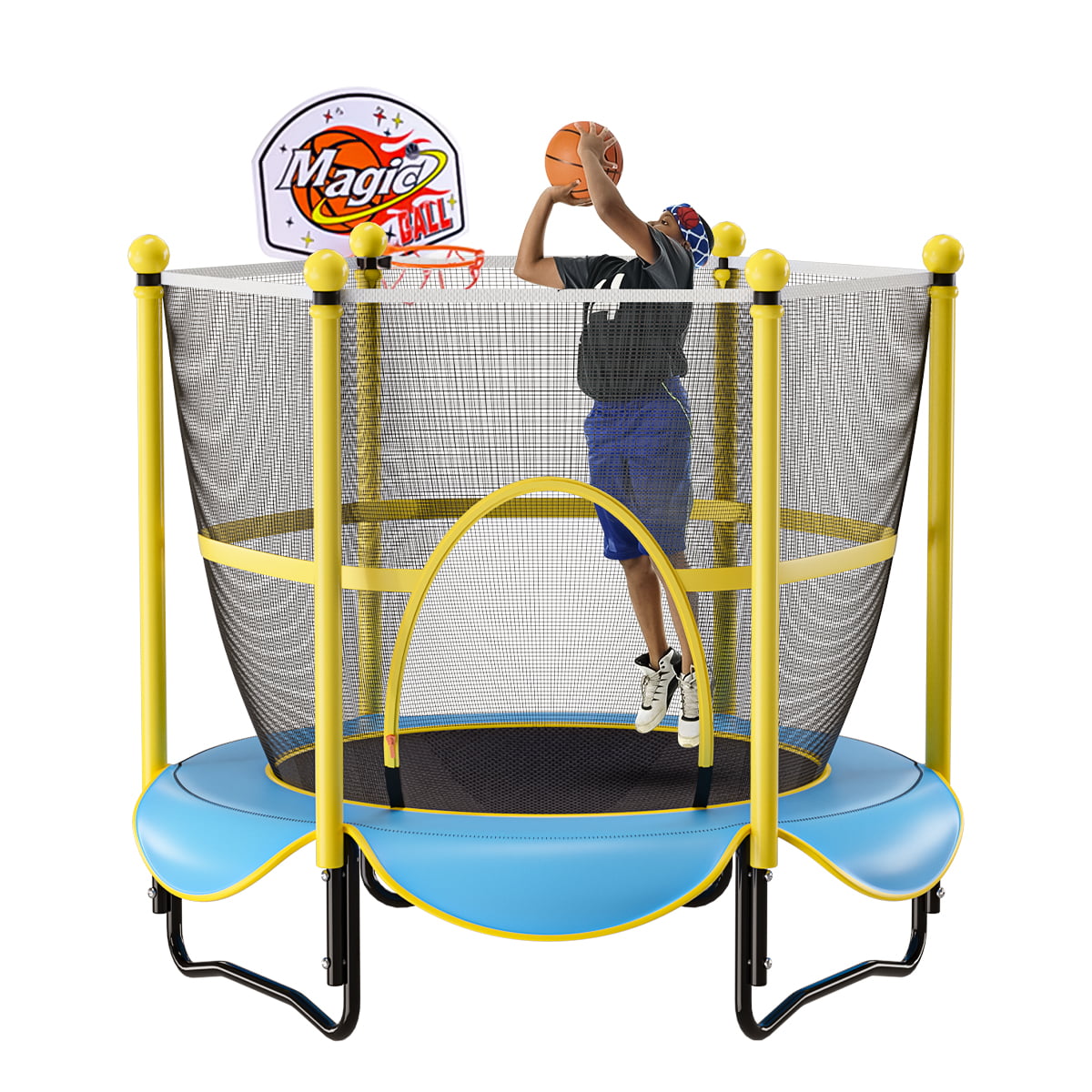 A,US in Stock BOLUOYI 5FT Kids Trampoline with Safety Enclosure Net Jumping Mat and Spring Cover Padding Indoor Outdoor Yard Trampolines for Children 