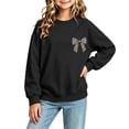 thumbnail image 2 of Risckoth Girl's Leopard Bow Print Crew Neck Sweatshirt, Long Sleeve Solid Casual Fall Winter Pullover, 2 of 7
