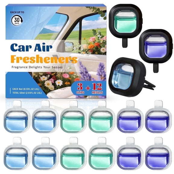 LA BELLEFEE Car Vent Clip Air Freshener Set, 3 Clips 12 Refills, New Car Sea Breeze Lavender Scent, Long Lasting Fragrance for Auto