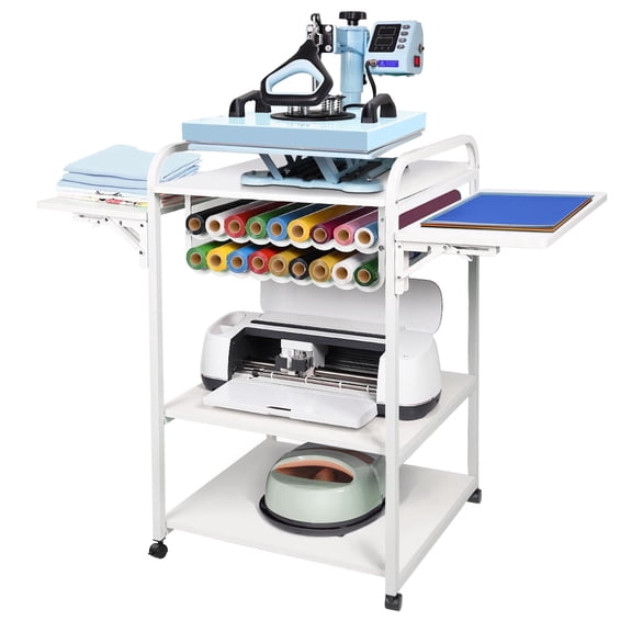 Lya Vinyl Heat Press Table 3 Tier Movable with Folding Shelf - Heat Press Stand for Cricut with Vinyl Roll Holders, for all Cutting Machines.