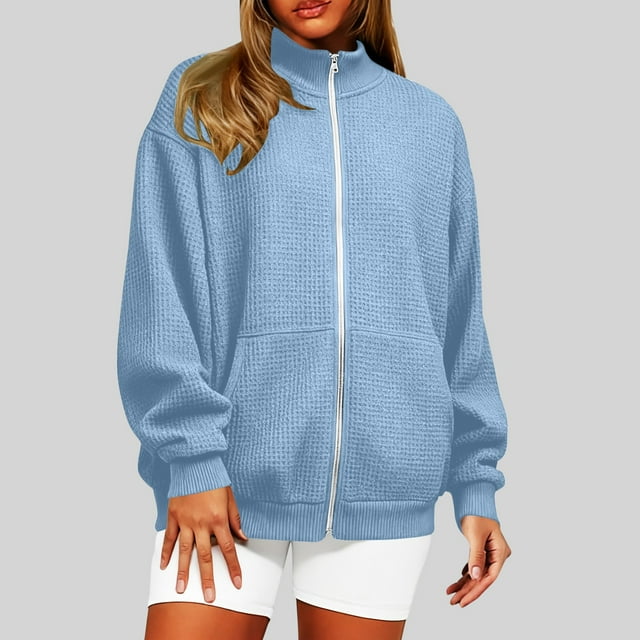 AUNVITO Women's Waffle Long Sleeve Pullover Hooded Sweatshirt Casual and Cozy Loungewear